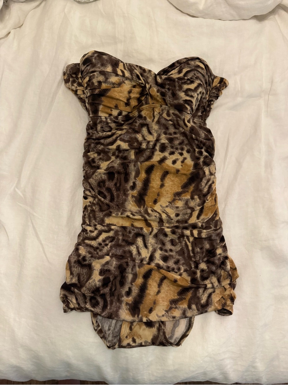 Carmen Marc Valvo Brown and Tan Animal-Print Swimdress